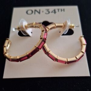 Medium Baguette Pink Crystal C-Hoop Tennis Earrings, 1.3", Created for Macy's